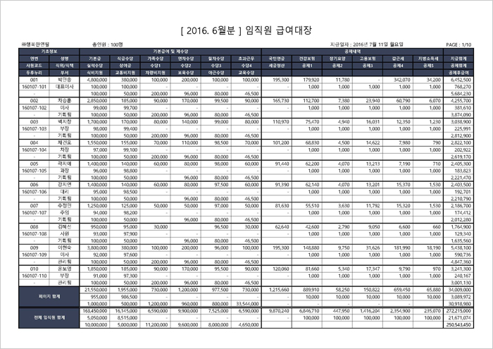 행복한연필 엑셀 급여대장 2016-2 급여대장