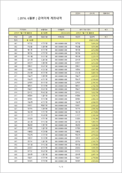 행복한연필 엑셀 급여대장 2016-2 급여 계좌번호