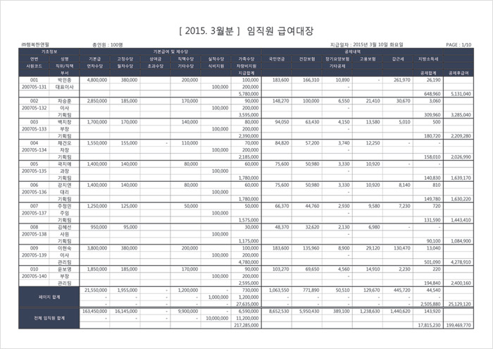 행복한연필 엑셀급여대장